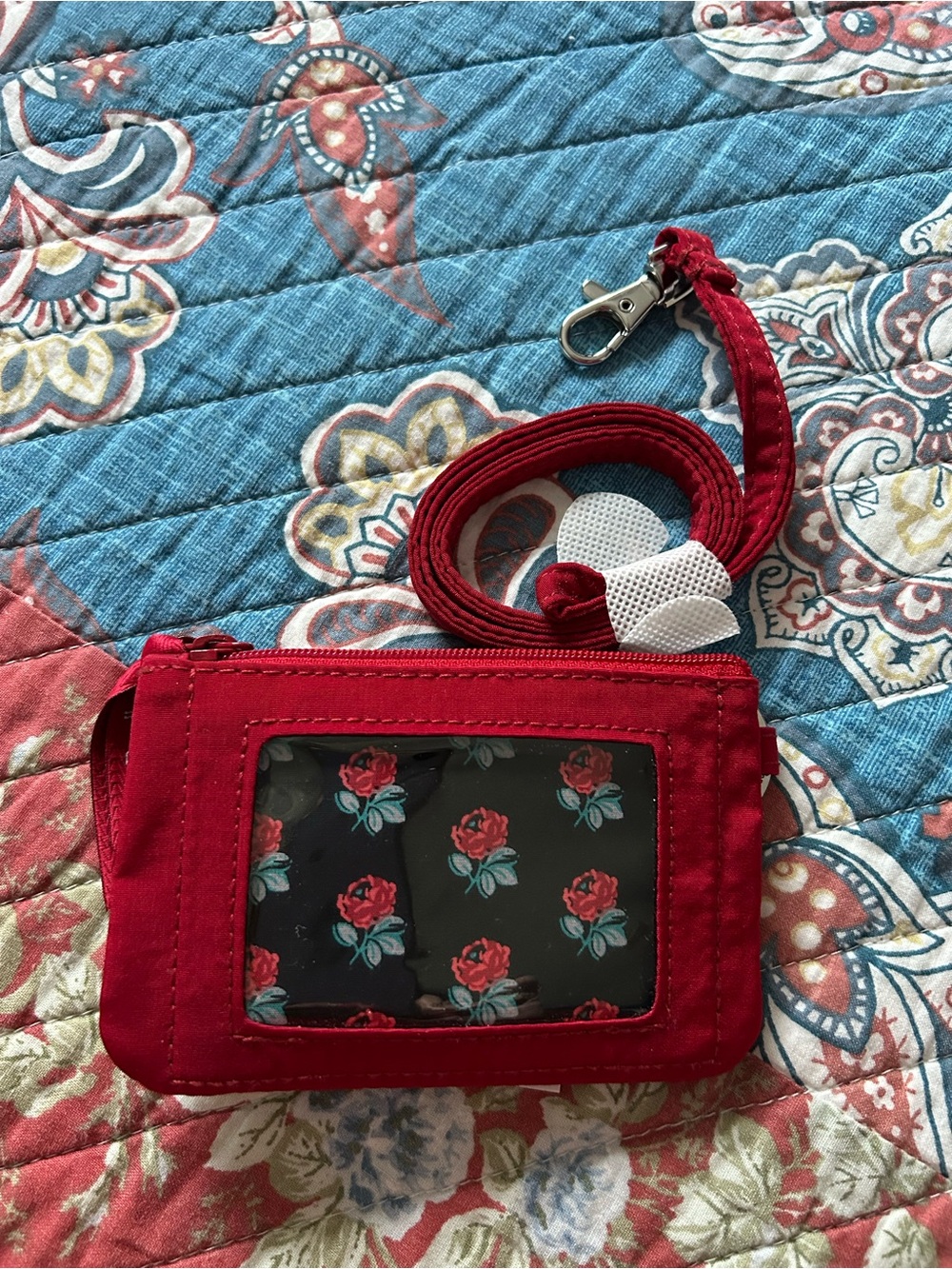 Vera Bradley Red Floral ID Card Holder with Lanyard